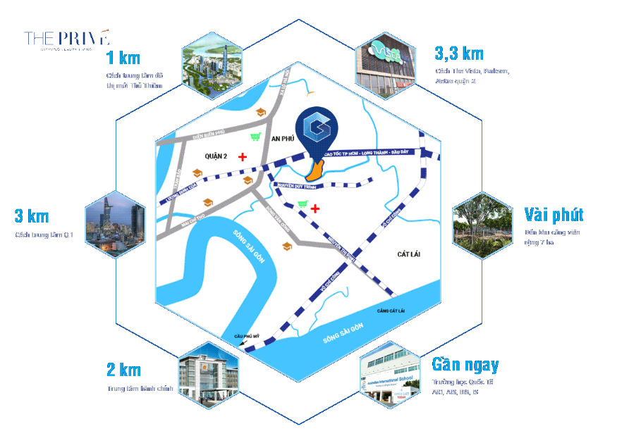 Khu căn hộ The Privé cách các khu vực trọng điểm không quá xa